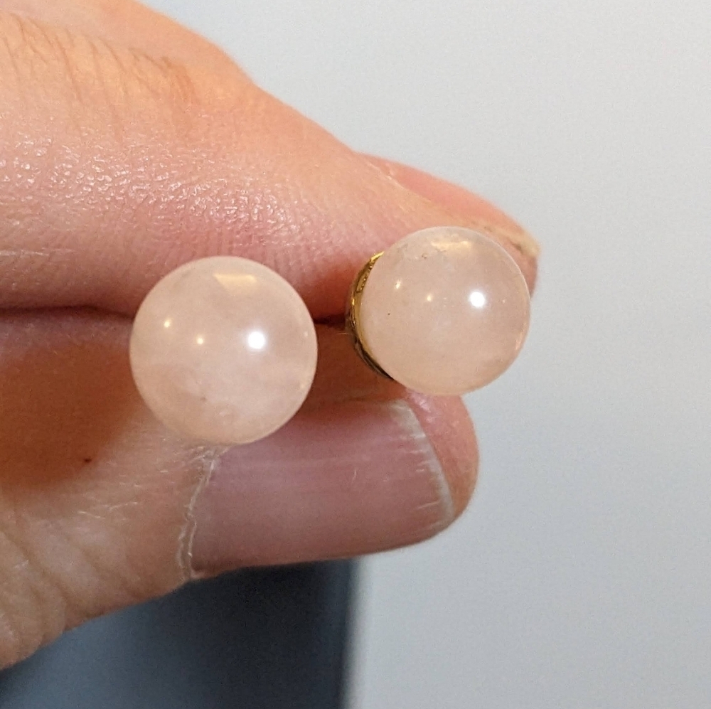 Vintage Rose Quartz Ball Earring‎ Studs